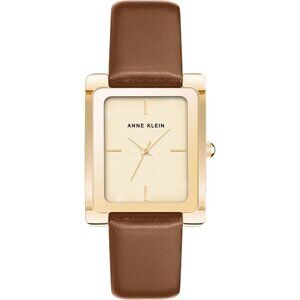 Women's Brown/Gold Leather Strap Crystal Lens Buckle Closure Gold-Tone Watch